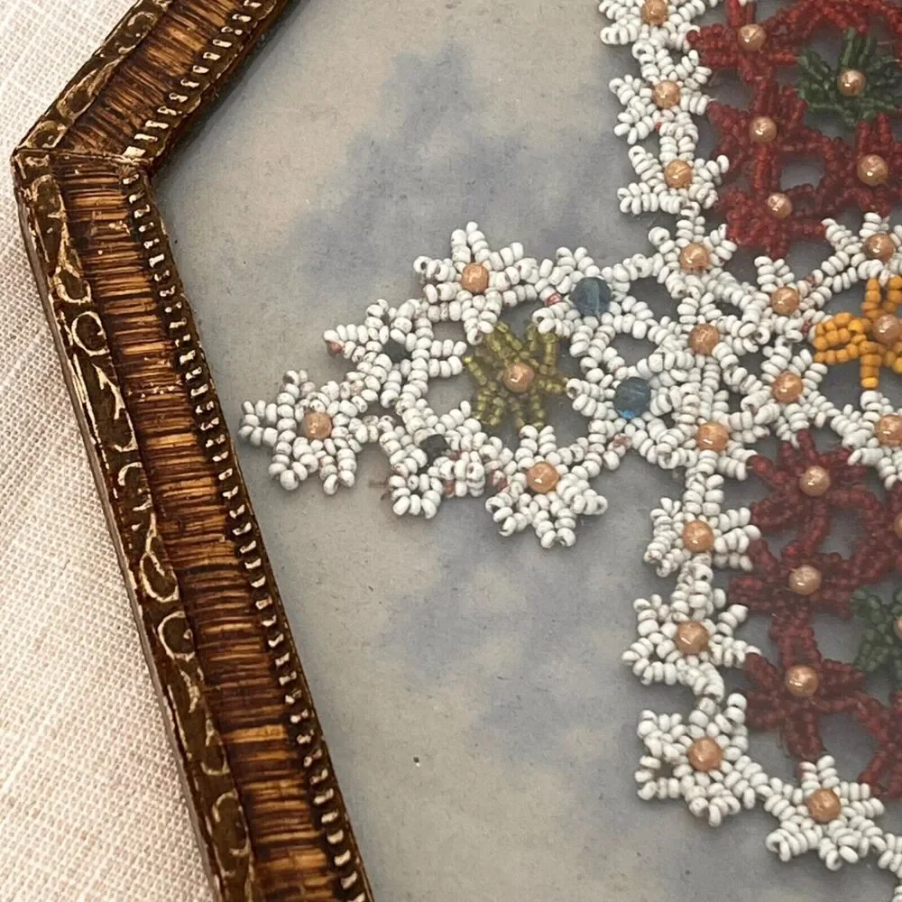 Vintage 20s Beading Under Glass Vanity Tray Framed Wall Decor Framed Flapper